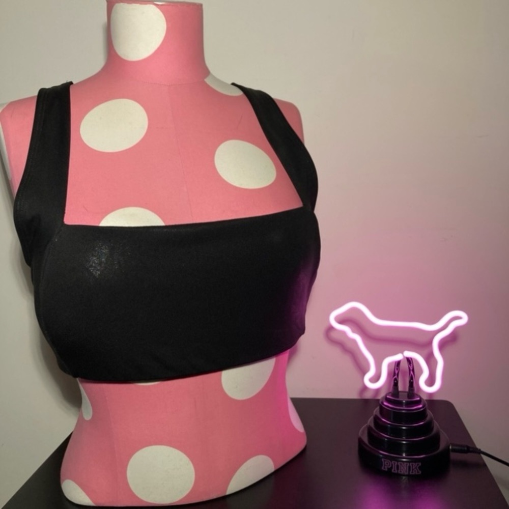 Victoria’s Secret Pink Ultimate Square-Neck Sports Bra Black Sparkle Size Large - Picture 11 of 17